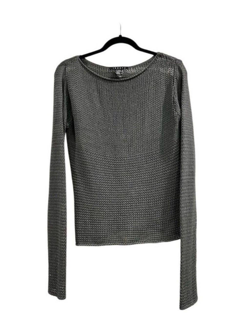 Theory 100% Cotton Textured Knit Long‑Sleeve Top – Gray – Size L